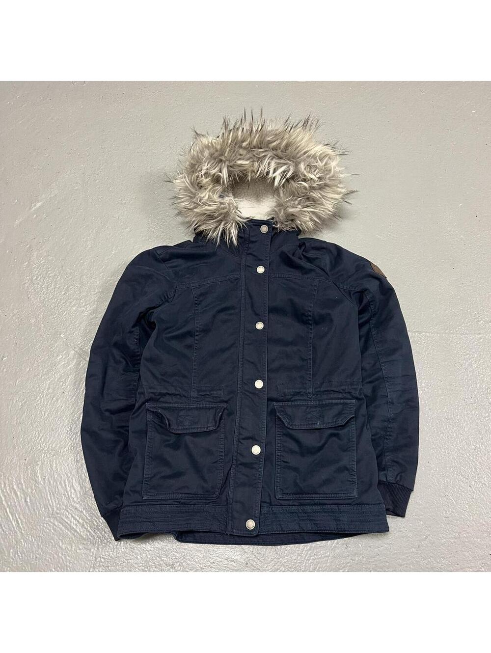 Y2K Navy Blue Flannel Lined Hollister Co Parka Jacket with Faur Fur Hood